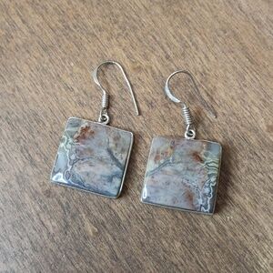Elegant Silver and Brown Square Earrings